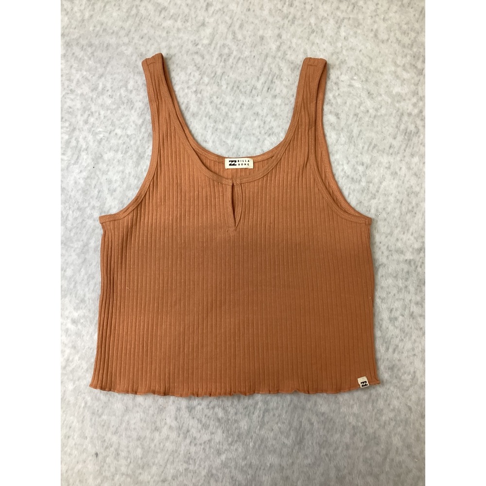Billabong Womens Ribbed Tank Top Terracotta Orange Lettuce Hem Size M NWOT